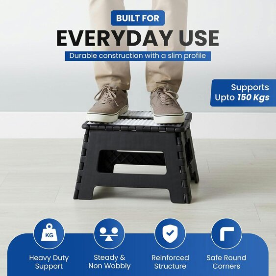 MY DIY PROFESSIONAL PRODUCTS Folding Step Stool 9 Inch Lightweight Heavy Duty Plastic Stool-Easy Carry Handle 150KG Weight Capacity Portable Footstool