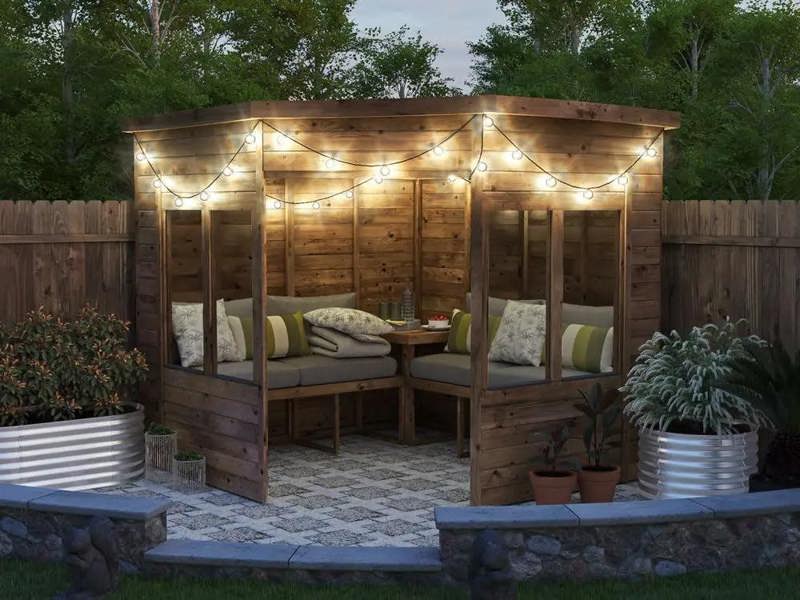 Dunster House Corner Garden Arbour with Glazed Panels, W2.4m x D2.4m / W8' x D8', Pressure Treated, Apocallipo