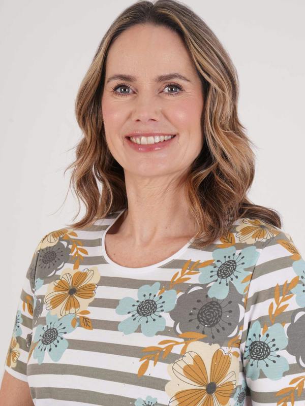TIGI Stripe And Floral Blend Print Top