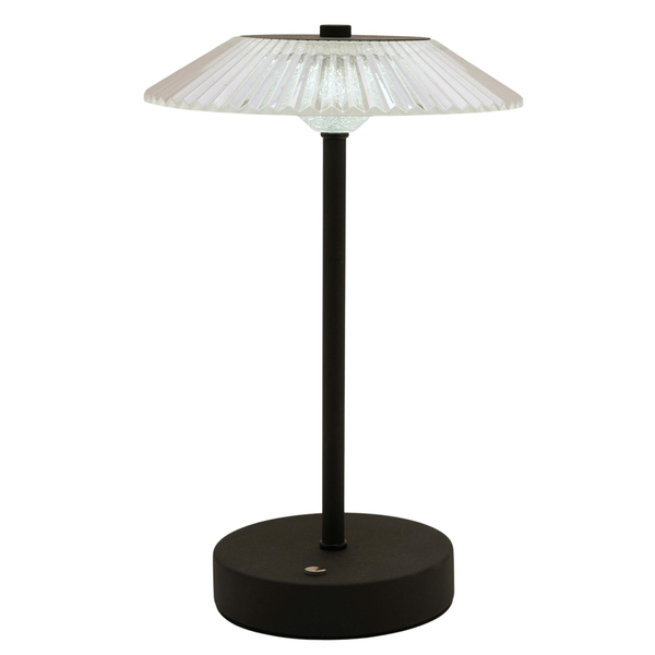 Hestia Black Ribbed Glass USB LED Touch Table Lamp