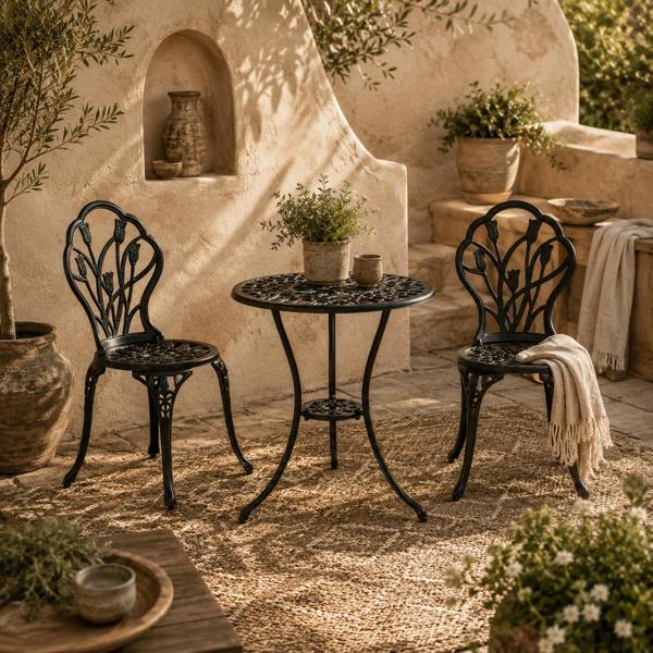 Wyld Haus Malutte 3 Piece Aluminium Floral Bistro Garden Set In Black