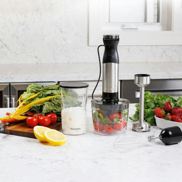 Kenmore 4-in-1 Hand Blender with Chopper Whisk Variable Speed Immersion Blender