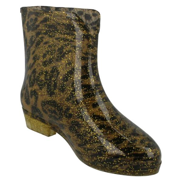 Spot On Ladies Spot On Leopard Print Ankle Wellington Boots