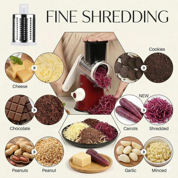 Dragodirect 3 in 1 Cheese Grater Rotary Shredder with Handle Kitchen Tool