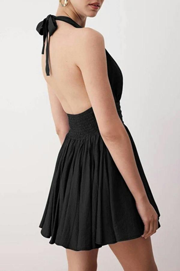 WOVCOR Skater Mini Dress with Button Detail
