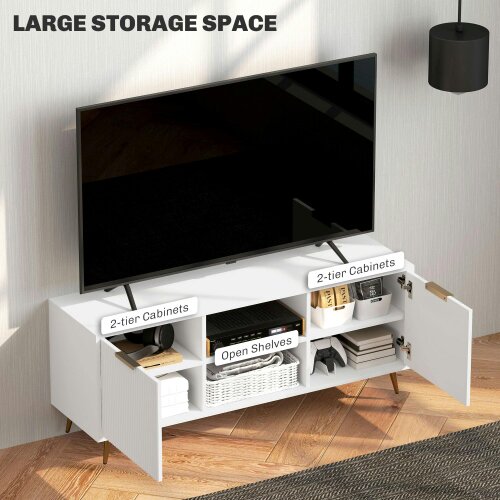 Wyld Haus Lamo 120cm Wooden White TV Stand 2 Etched Doors and Shelf For Screens Up To 55 Inches