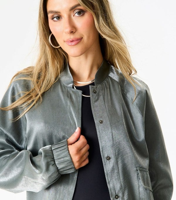 Gini London Grey Metallic Elasticated Waist Bomber Jacket
