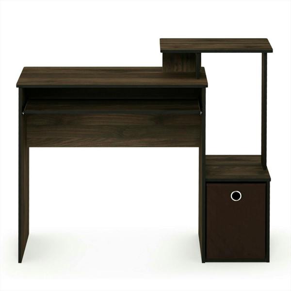 WALPLUS Econ Multipurpose Home Office Computer Writing Desk w/Bin, Columbia Walnut/Dark Brown | Modern Desk Designed for Contemporary Interiors