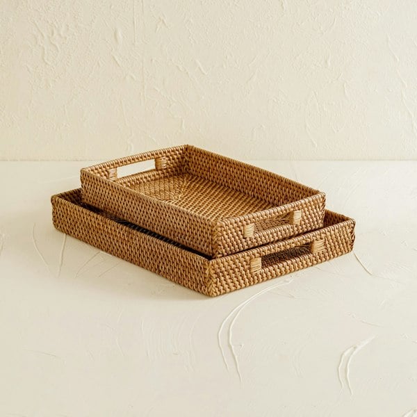 Coastal villa Homeware Rattan Rectangular Serving Tray