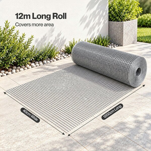 Lambu Rodent Mesh Galvanised Steel Wire Grid 12mx40cm Roll for Garden Silver