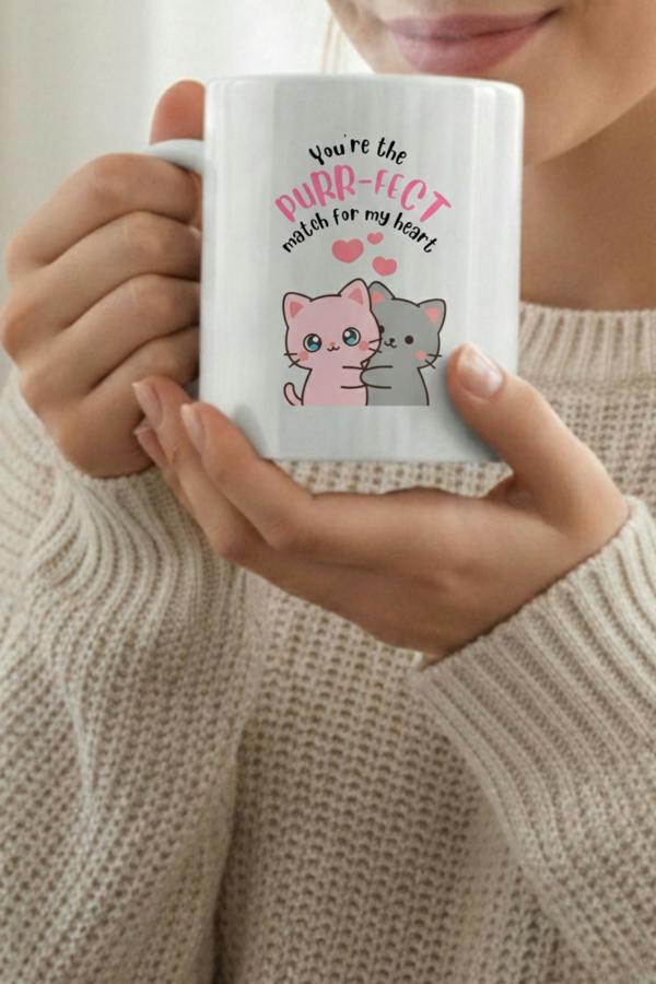 Dyzi You’re The Purr-Fect Match Printed Ceramic Mug Valentine’s Day Gift