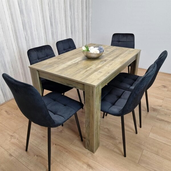 Kosy Koala Dining Table and 6 Chairs Rustic Effect Wood Table 6 Black Velvet Chairs Dining Room