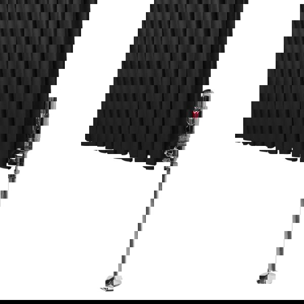 Sleek black oval column radiator with vertical fins and chrome valve, designed for modern heating solutions, measuring 600mm x 780mm