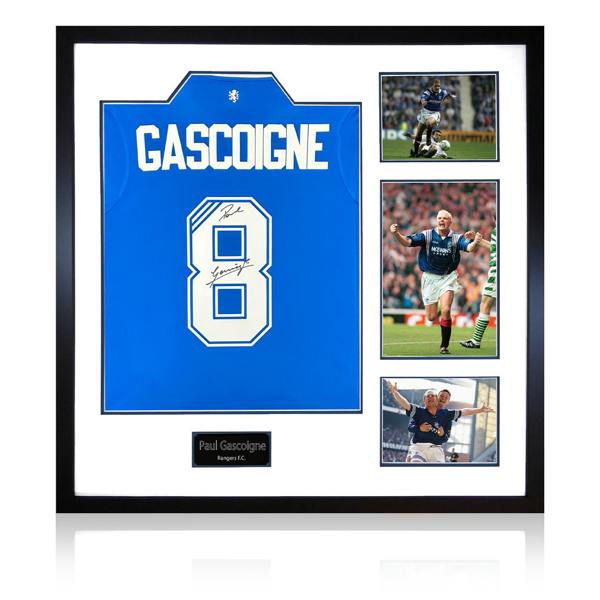 Paul Gascoigne Signed Rangers Shirt Elite Frame