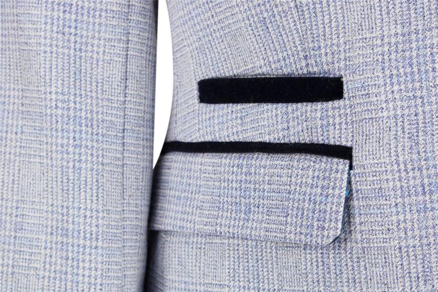 House of Cavani Womens Blue Check Blazer Wool Blend Herringbone Tweed