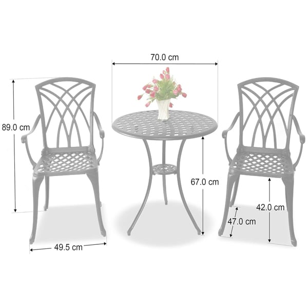 Centurion Supports OSHOWA Luxurious Garden and Patio Table and 2 Large Chairs with Armrests Cast Aluminium Bistro Set - Black with Green Cushions