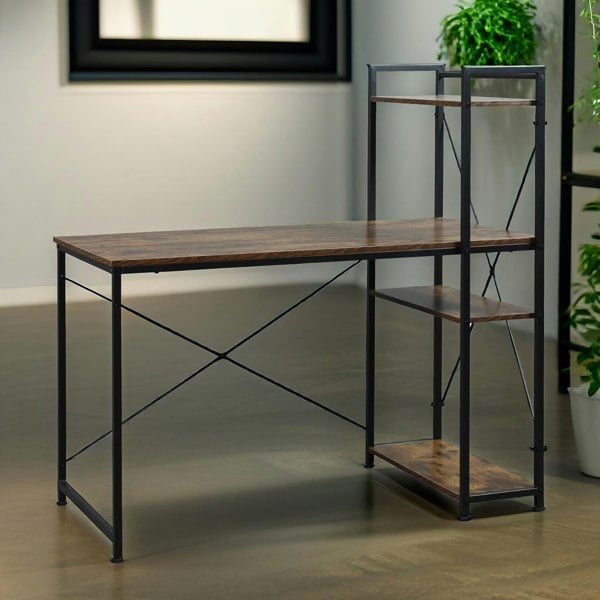 Rafaelo Mobilia Indusrial 4 Tier Computer Desk WithShelves Rustic Brown