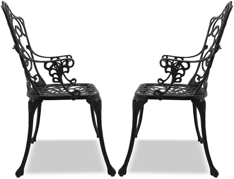 Centurion Supports Tabreez 2-Large Garden and Patio Bistro Chairs with Armrests in Cast Aluminium Black