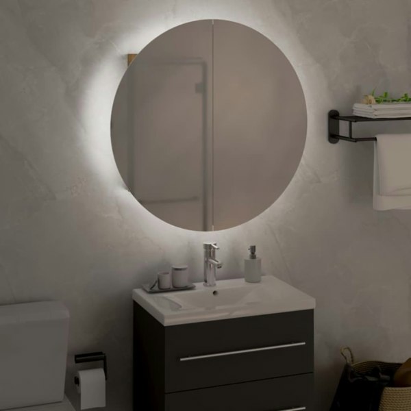 Berkfield Bathroom Cabinet with Round Mirror&LED Oak 47x47x17.5 cm