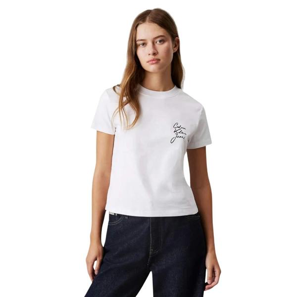 Calvin Klein Womens/Ladies Logo Crew Neck Regular Crop T-Shirt - Bright White - 