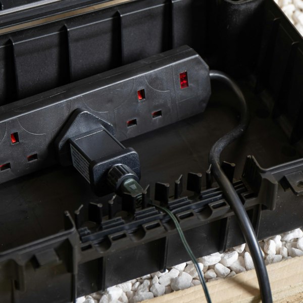 Samuel Alexander 34cm x 21cm Large Black Outdoor Weatherproof Connection Box with Extension Cable