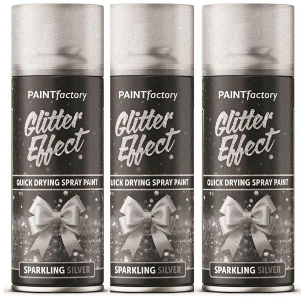 Paint Factory 3X -  Silver Glitter Effect Spray Paint 400ml