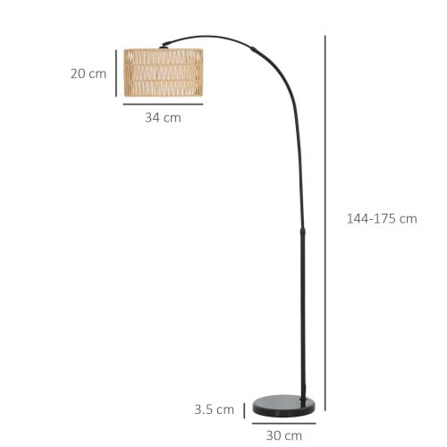 Wyld Haus Limo Natural Rattan Black Metal Adjustable Floor Lamp With Dual Layer Shade