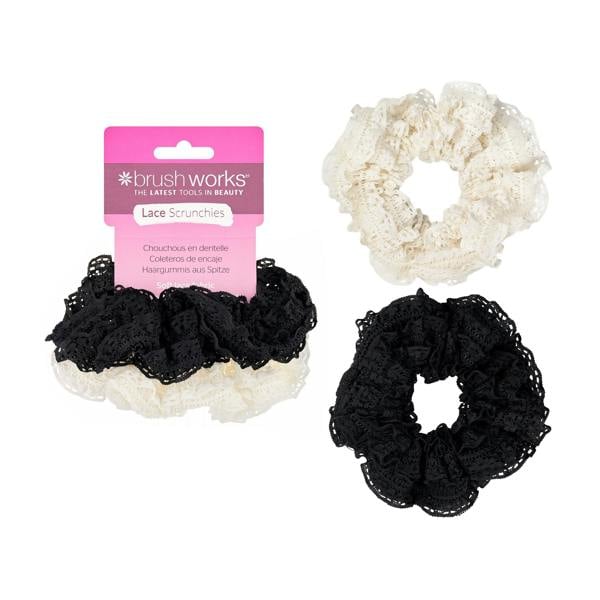 Brushworks Lace Scrunchies - Black & White (2 Pack)