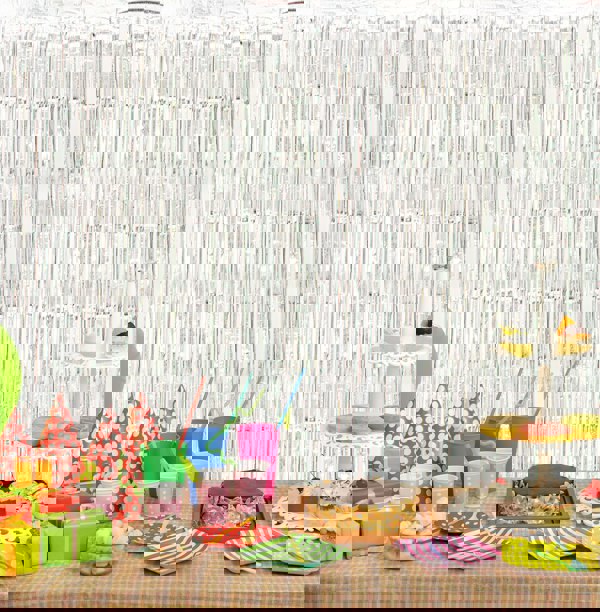 Cheetah Shimmer Tinsel Curtain, 3M x 1M Silver