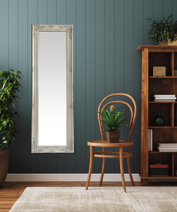 Downton Interiors Antique White Tall Ornate Dressing Wall Mirror with Bevelled Glass 142cm