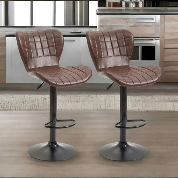 Rafaelo Mobilia Set Of 2 Adjustable Height Retro Faux Leather Bar Stools Brown