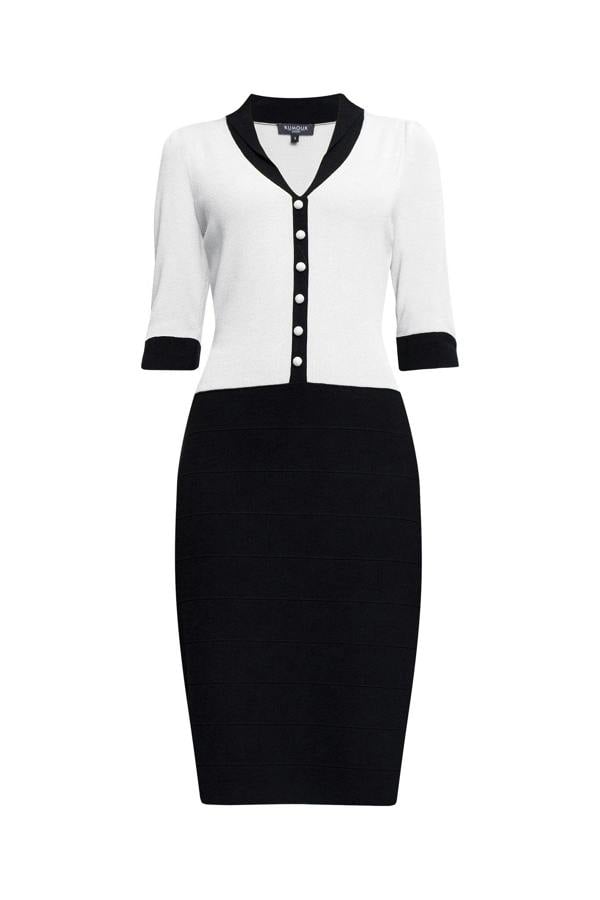 Rumour London Grace two-tone knitted bodycon dress in cream and black
