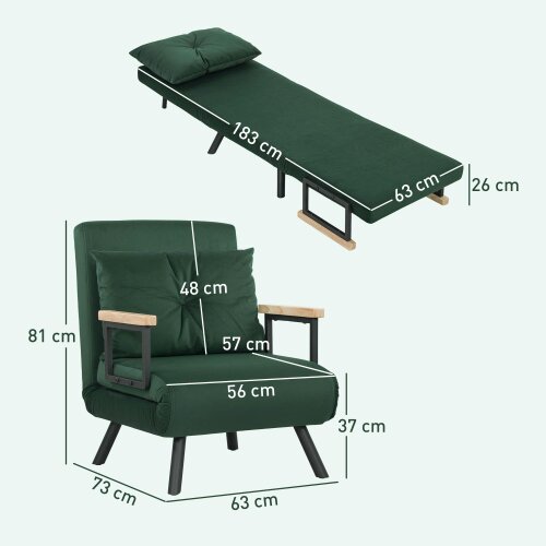 Wyld Haus Zifayo Velvet Green 4 In One Convertible Single Chair Bed With Cushion