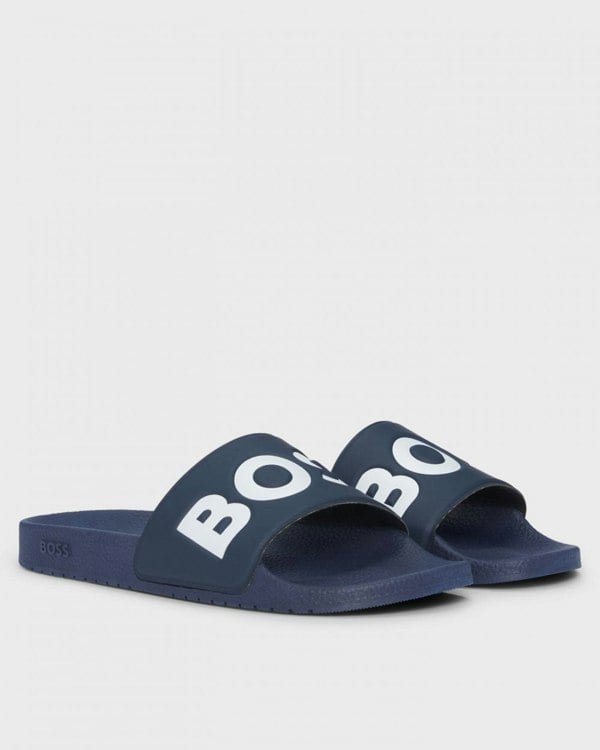 BOSS Orange Aryeh Mens Italian-Made Slides with Large Logo Detail NOS - Dark Blue 405