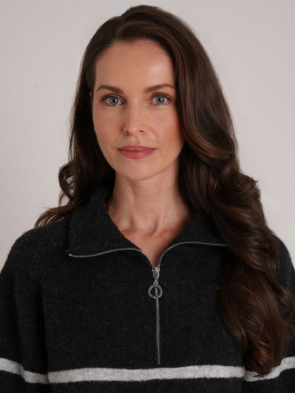 VIZ-A-VIZ Stripe Half Zip Funnel Neck Jumper