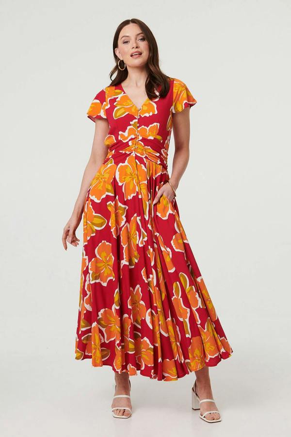 Pink | Floral Cap Sleeve Relaxed Maxi Dress