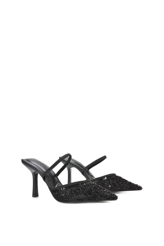 XY LONDON Slingback Stiletto High Heel Rhinestone Embellished Court Shoes