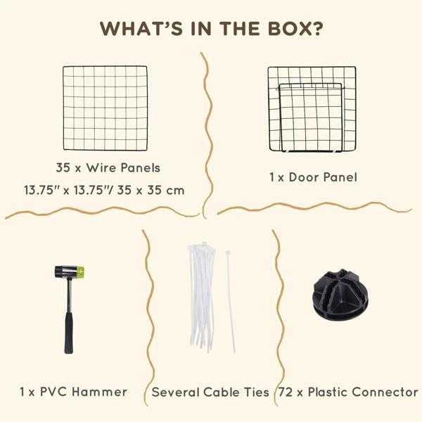Playpen parts diagram showing wire panels, door panel, and included connectors