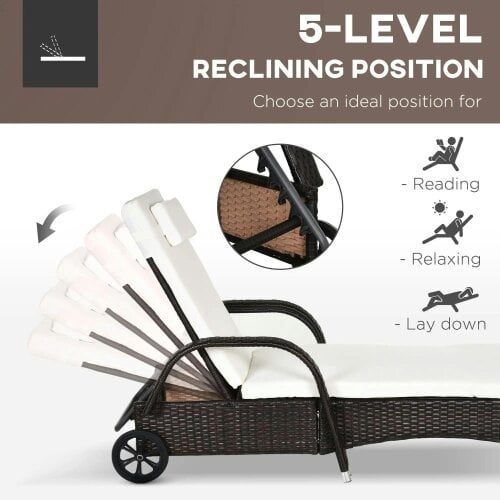 Bobobiy Rattan Sun Loungers Set of 2 with Side Table, Garden Recliner Sunbeds with Adjustable Back, 3 Pieces Garden Set, Brown