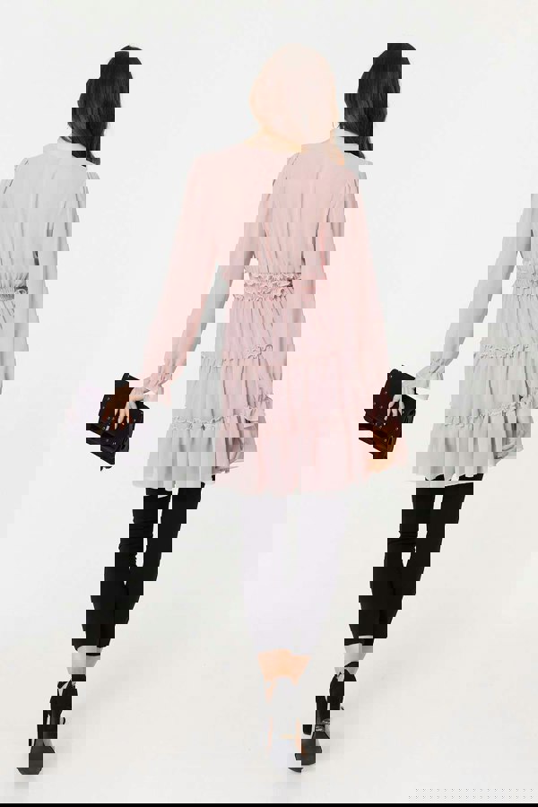 Pink | Tiered Long Sleeve Mini Dress