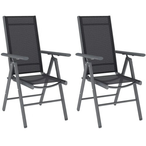 Bobobiy Set of 2 Folding Garden Chairs, Aluminium Frame Outdoor Dining Chairs with Breathable Mesh Back and Seat, Dark Grey