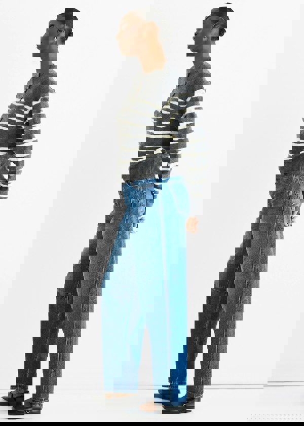 Gini London Grey Recycle Stripe Button Up Loose Fit Knit Jumper