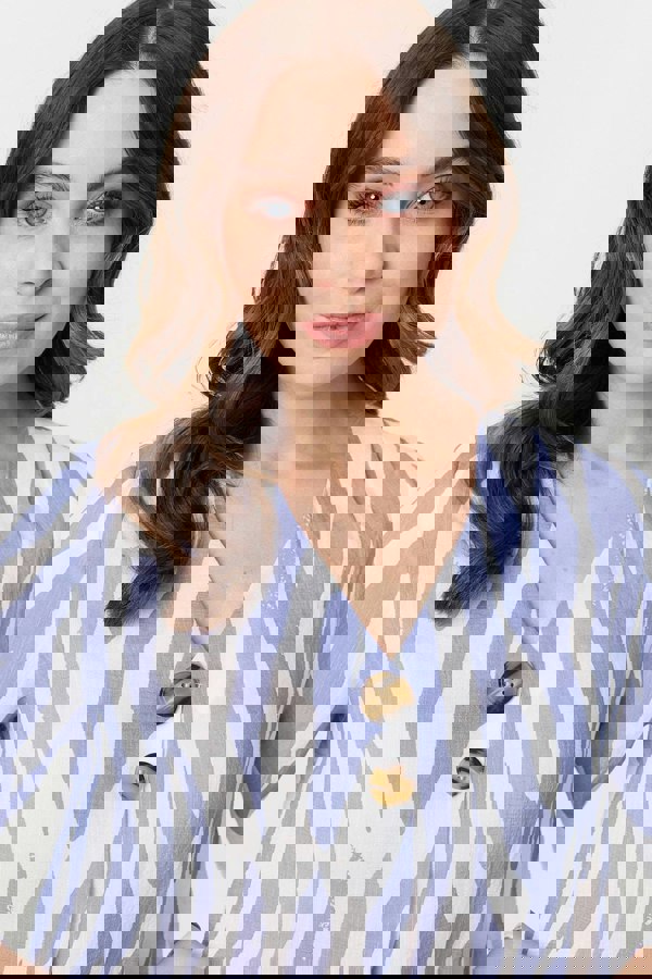 Blue | Animal Print 3/4 Flared Sleeve Blouse