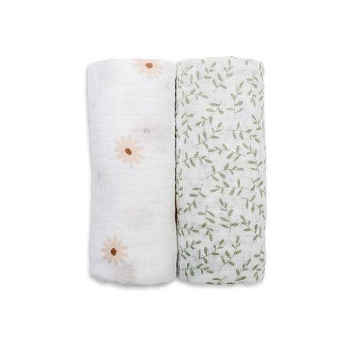 Lulujo - Cotton Swaddle - Daisy & Greenery - 2 Pack