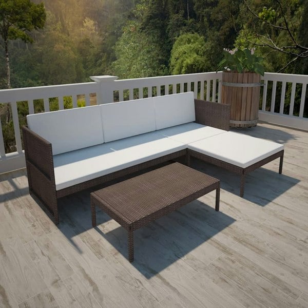 Berkfield 3 Piece Garden Lounge Set with Cushions Poly Rattan Brown