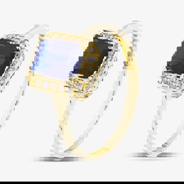 T. H. Baker 9ct Yellow Gold Emerald Cut Blue Cubic Zirconia Cluster Ring RBE047B