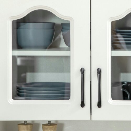 Wyld Haus Reluta Tafa Wooden White Tall Kitchen Cupboard With Adjustable Shelves Drawers And OFauxn Counter 168 cm
