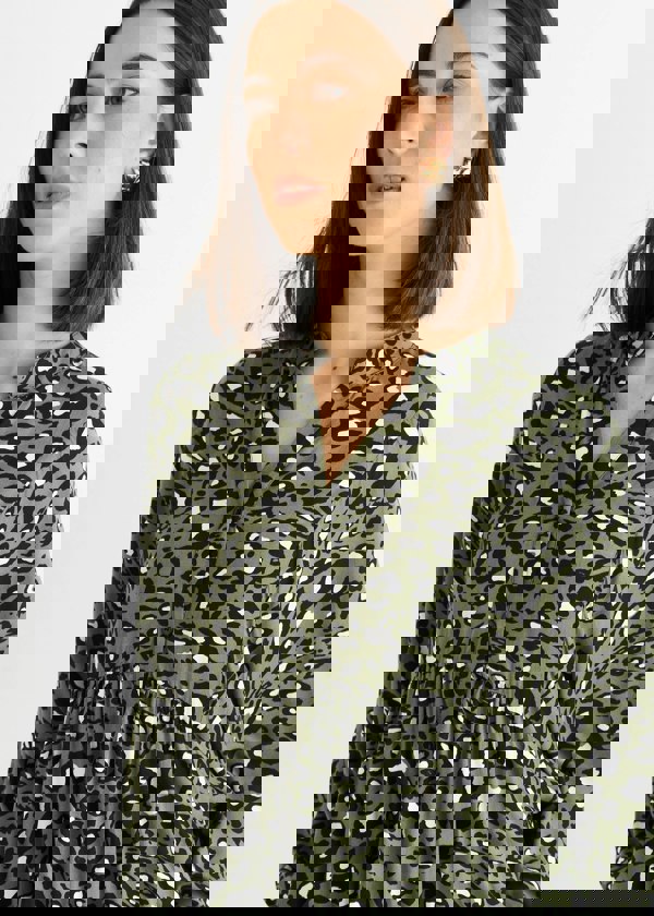 Gini London Khaki Viscose Animal Oversized Smock Maxi Dress