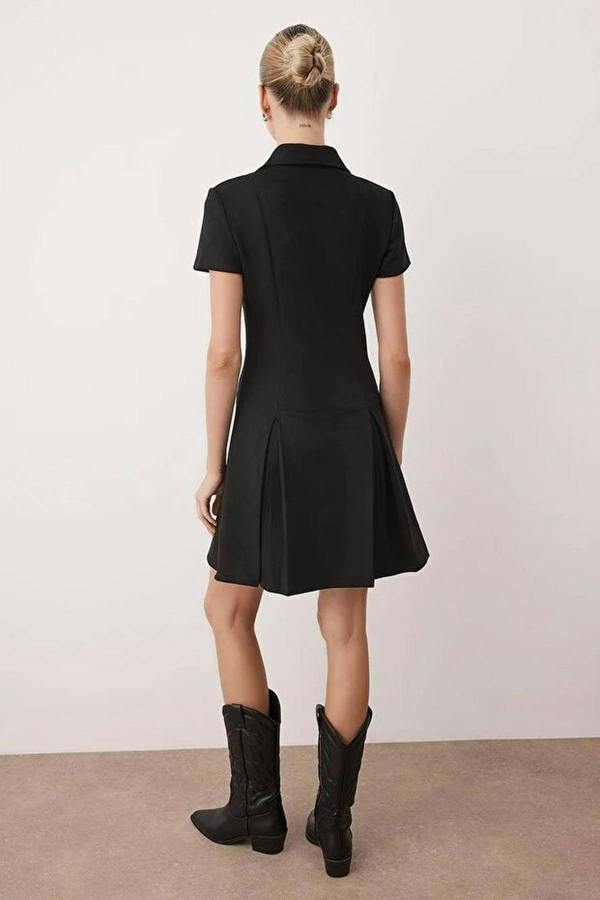 WOVCOR Suede Polo Collar Zippered A-line Knit Dress