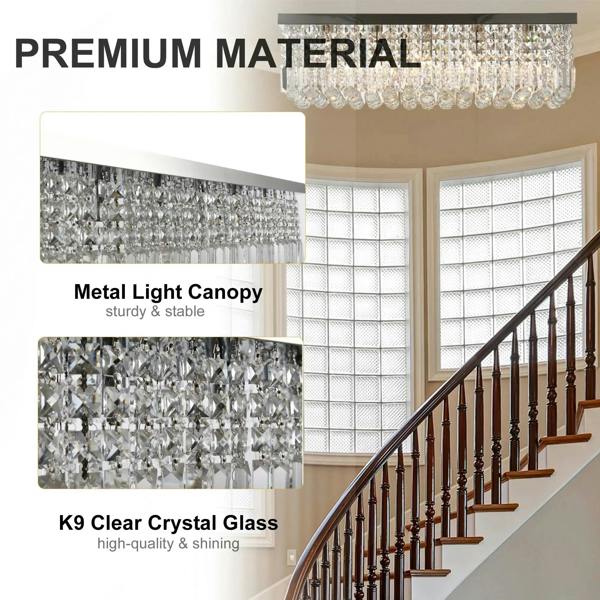 Square crystal ceiling light with metal canopy and K9 clear crystal glass prisms